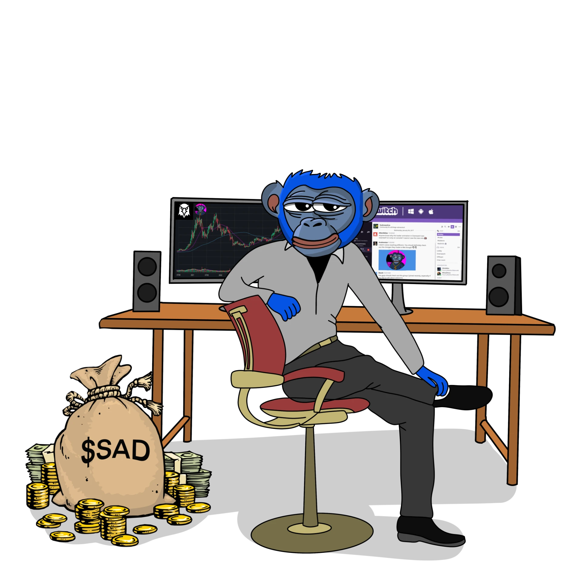 $SAD mascot holding a coin